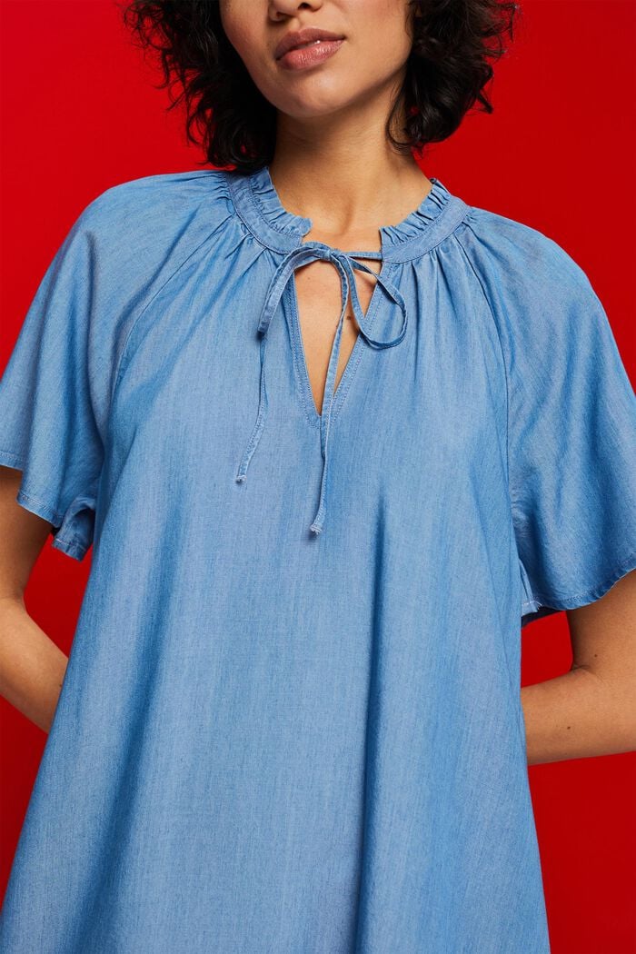 Chambray-Kleid mit Rüschenbesatz am Nackenbindeband, TENCEL™, BLUE MEDIUM WASHED, detail image number 2