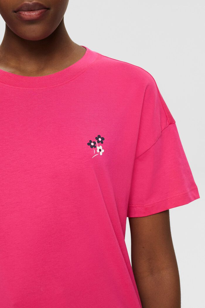 T-Shirt mit floralem Print auf der Brust, PINK FUCHSIA, detail image number 2