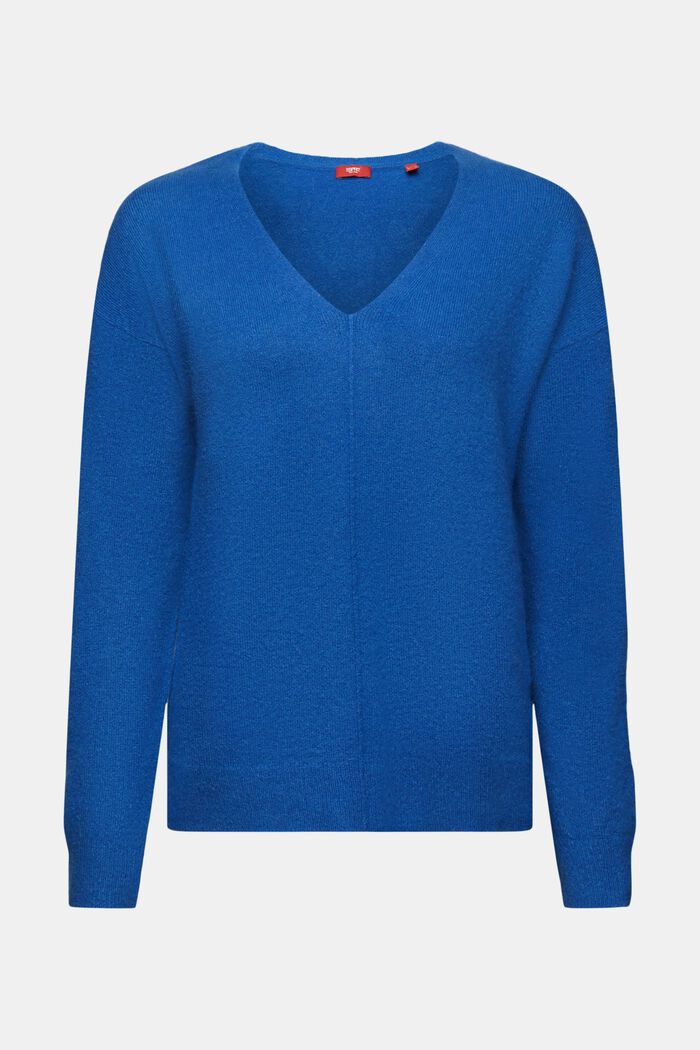 Wollmix-Pullover mit V-Ausschnitt, BRIGHT BLUE, detail image number 6