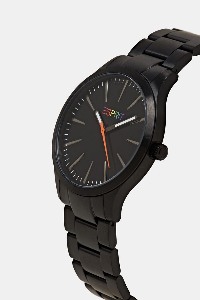 Edelstahl-Armbanduhr mit mehrfarbigem Logo, BLACK, detail image number 1