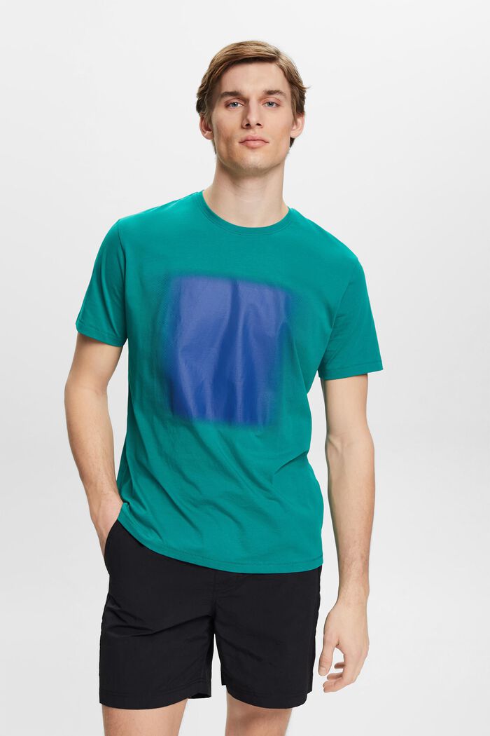 Baumwoll-T-Shirt mit Print, EMERALD GREEN, detail image number 0