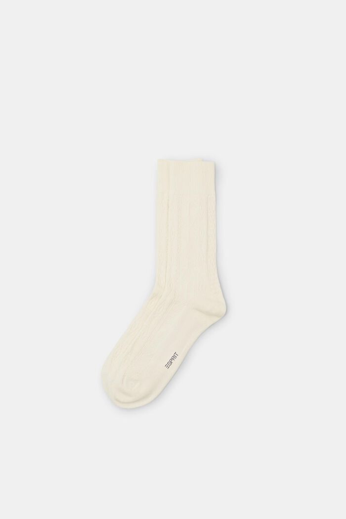 Socken aus Zopfstrick, WOOLWHITE, detail image number 0