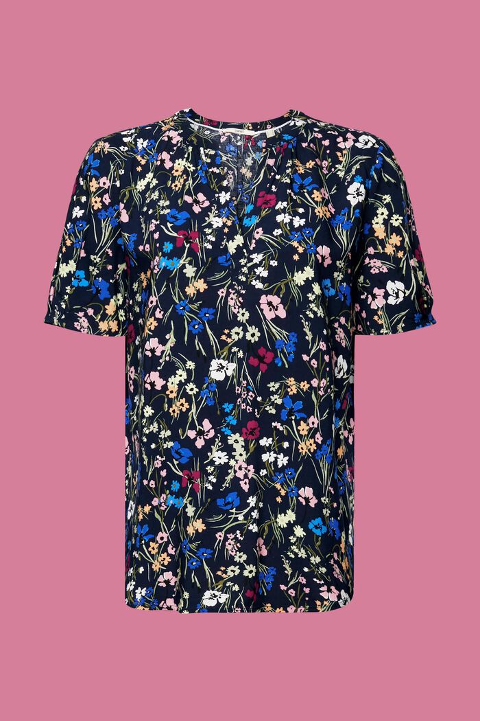 Florale Bluse mit geschlitztem Ausschnitt, NAVY, detail image number 6