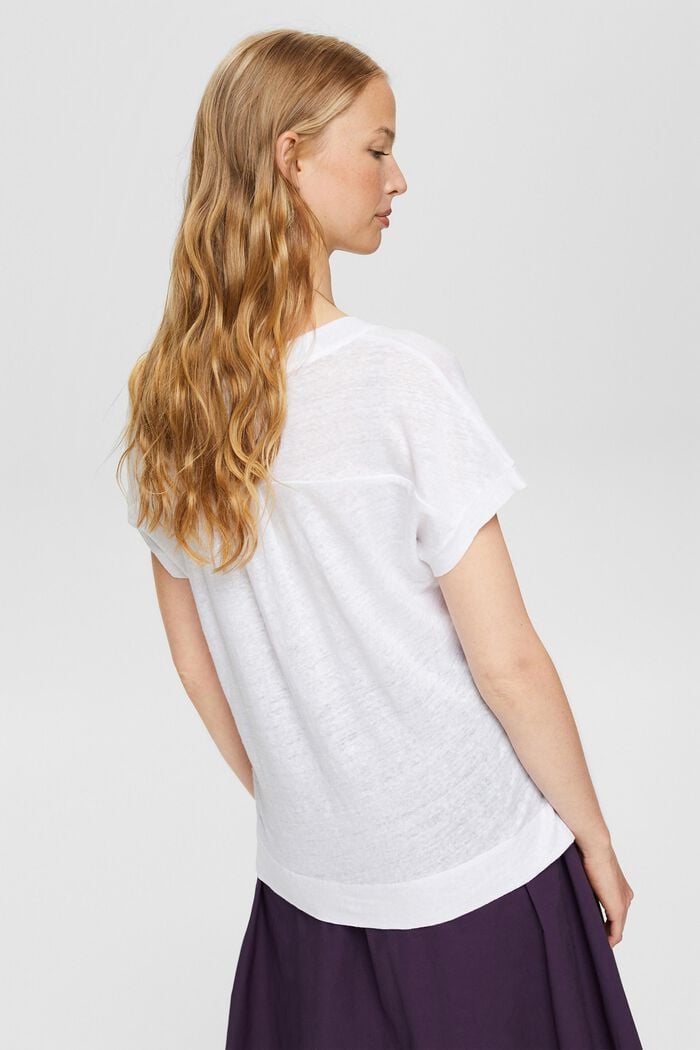 T-Shirt mit Batik-Streifen, 100% Leinen, WHITE, detail image number 3
