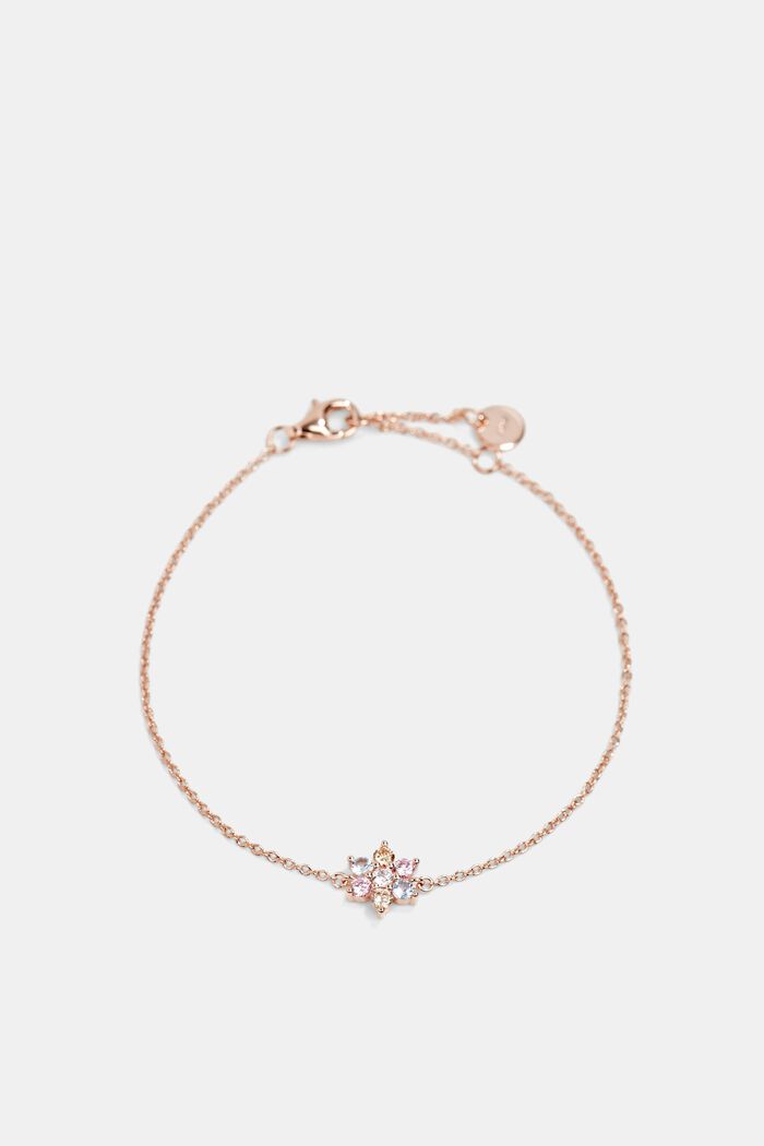 Armband mit Zirkonia-Blume, Sterling Silber, ROSEGOLD, overview