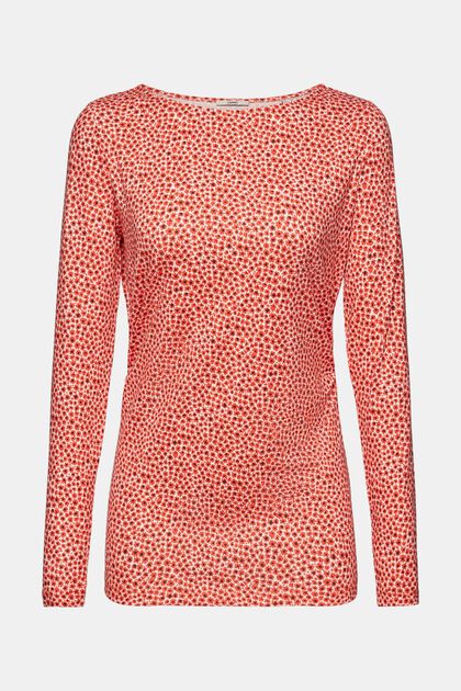 Longsleeve mit Allover-Muster, ORANGE RED, overview