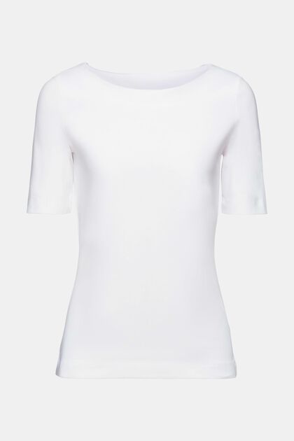 T-Shirt mit U-Boot-Ausschnitt, WHITE, overview