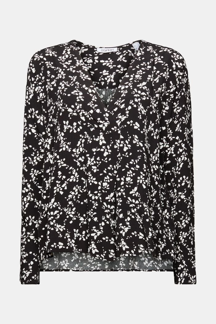 Crêpe-Bluse mit V-Ausschnitt und Print, NEW BLACK, detail image number 6