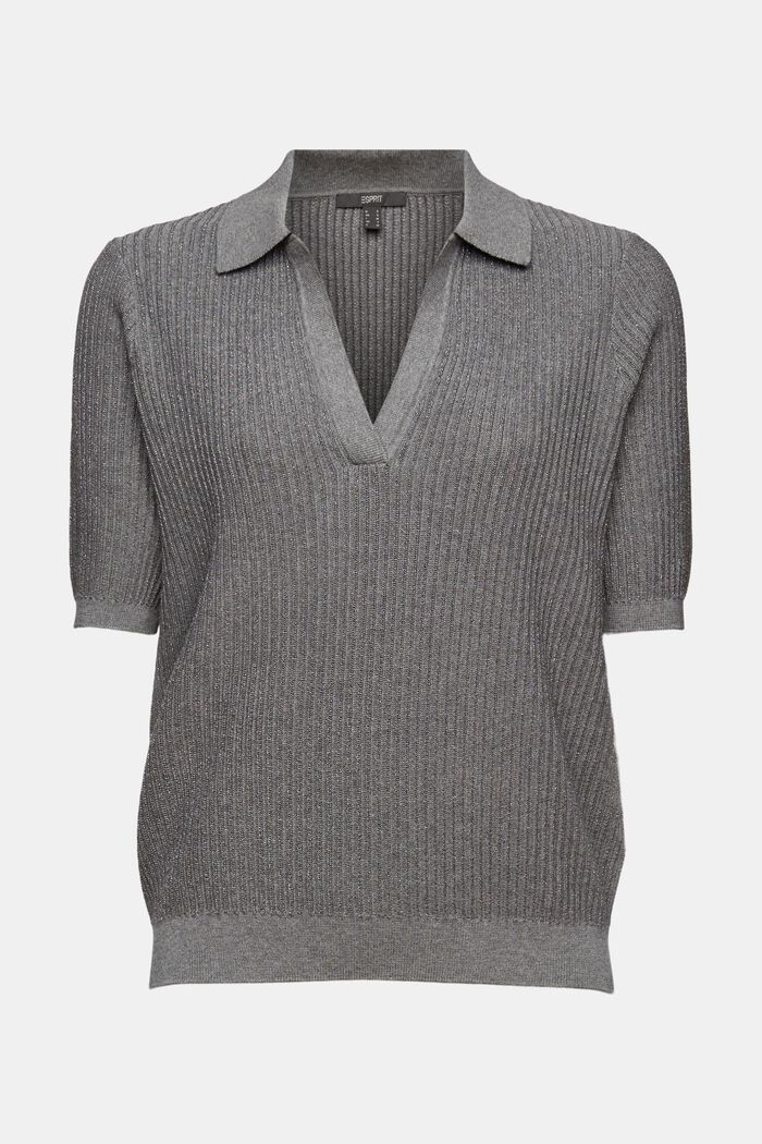 Kurzarm-Pullover mit Polokragen, Organic Cotton, MEDIUM GREY, detail image number 7