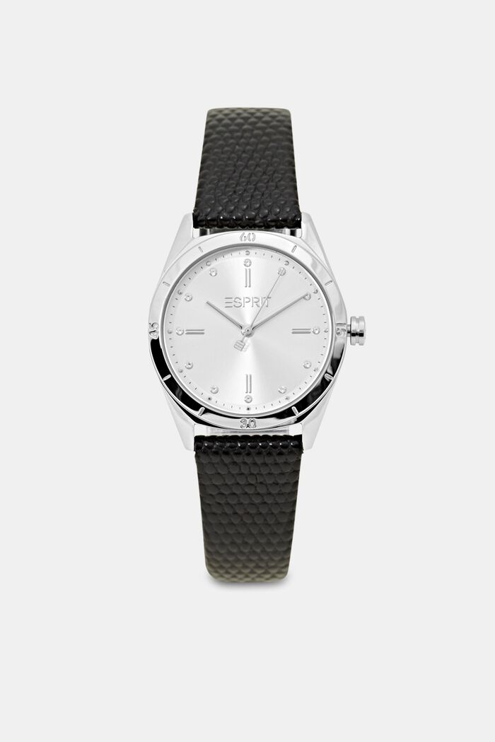 Edelstahl-Uhr mit Struktur-Lederarmband, BLACK, detail image number 0