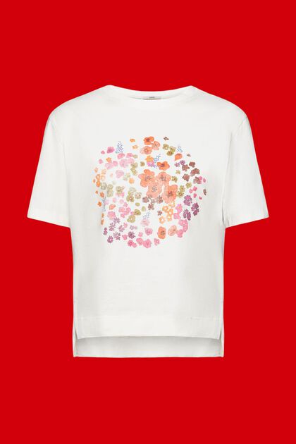 T-Shirt mit Blumen-Print, OFF WHITE, overview