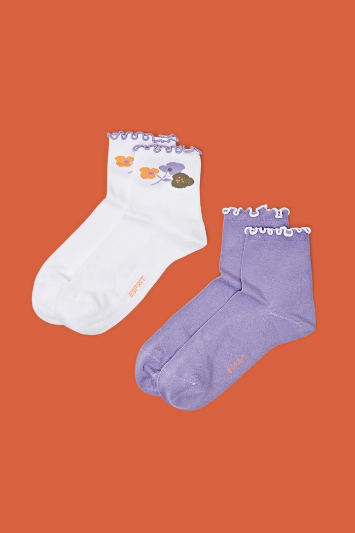 2er-Pack halbhohe Socken mit Rüschen, WHITE/LILAC, detail image number 0