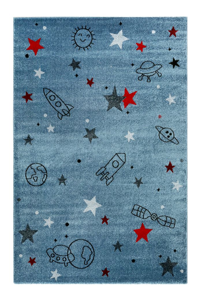 Kurzflor-Kinderteppich mit Weltraum-Muster, BLUE, overview