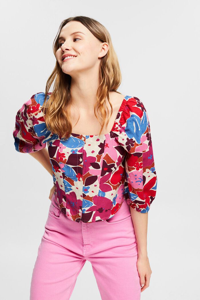 Mit Leinen: Cropped Shirt mit Blumenmuster, PINK, detail image number 0