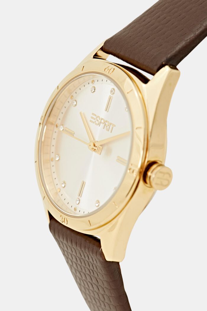 Women Uhren | Edelstahl-Uhr mit Struktur-Lederarmband - GQ90390