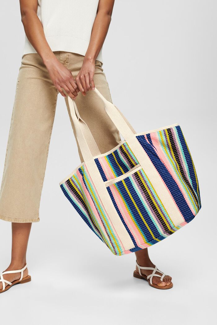 Shopper mit bunten Streifen, CORAL, detail image number 1
