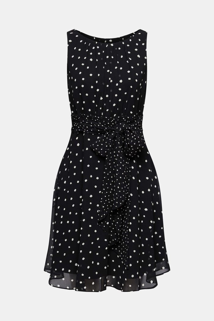 Recycelt: Chiffon-Kleid mit geraffter Taille, BLACK, detail image number 8