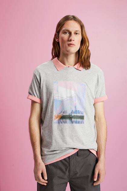 T-Shirt aus Baumwollmix mit Print, LIGHT GREY, overview