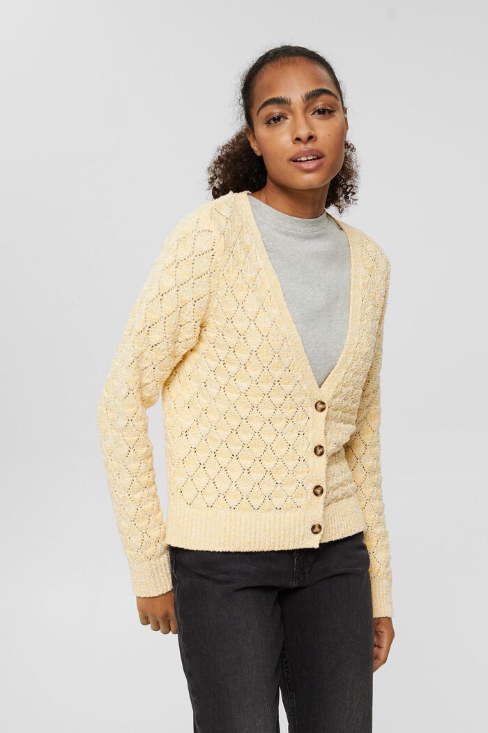 Cardigan in Mouline-Optik, Organic Cotton, PASTEL YELLOW, overview
