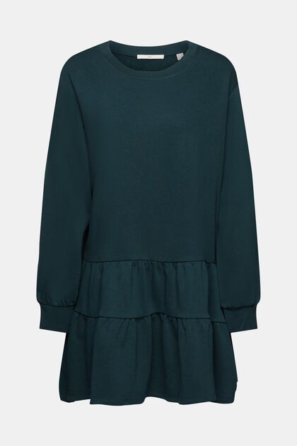 Mini-Sweatshirt-Kleid mit Rüschen, DARK TEAL GREEN, overview