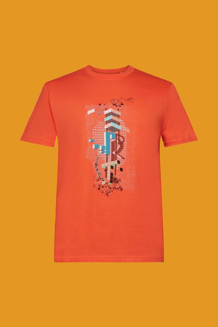 Schmal geschnittenes Baumwoll-T-Shirt mit Print, ORANGE RED, detail image number 5