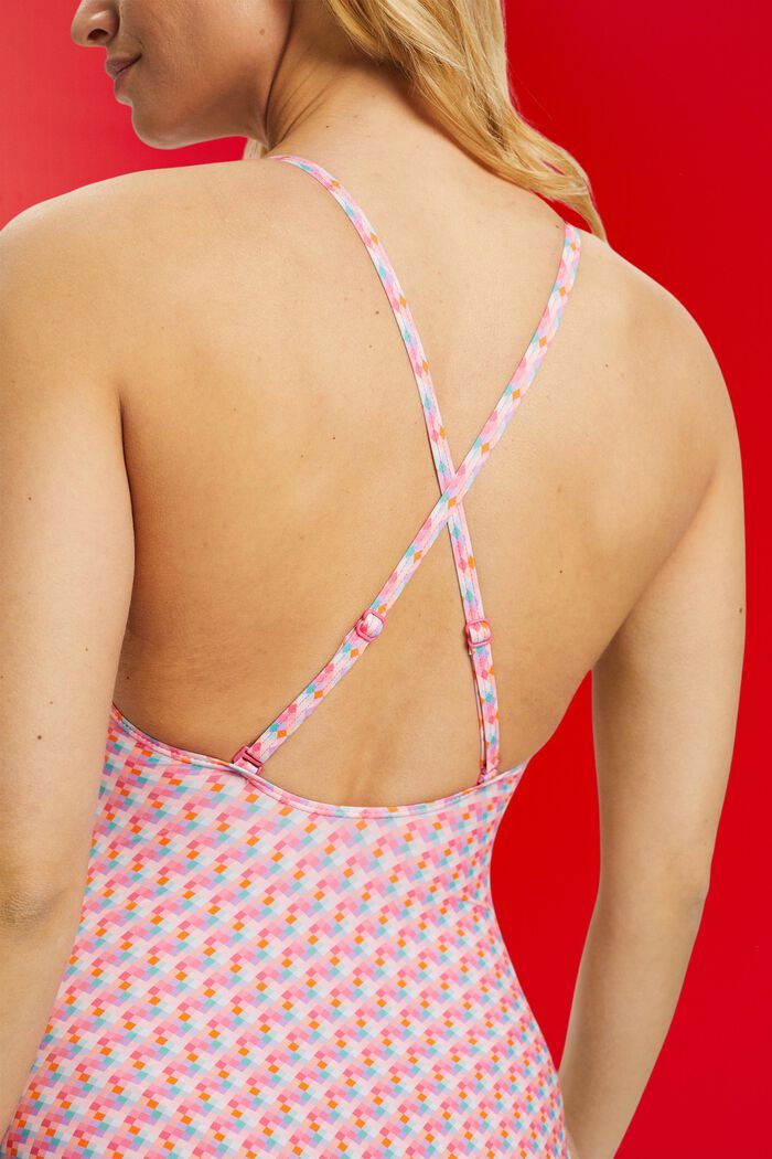 Wattierter Badeanzug mit geometrischem Muster, PINK FUCHSIA, detail image number 3