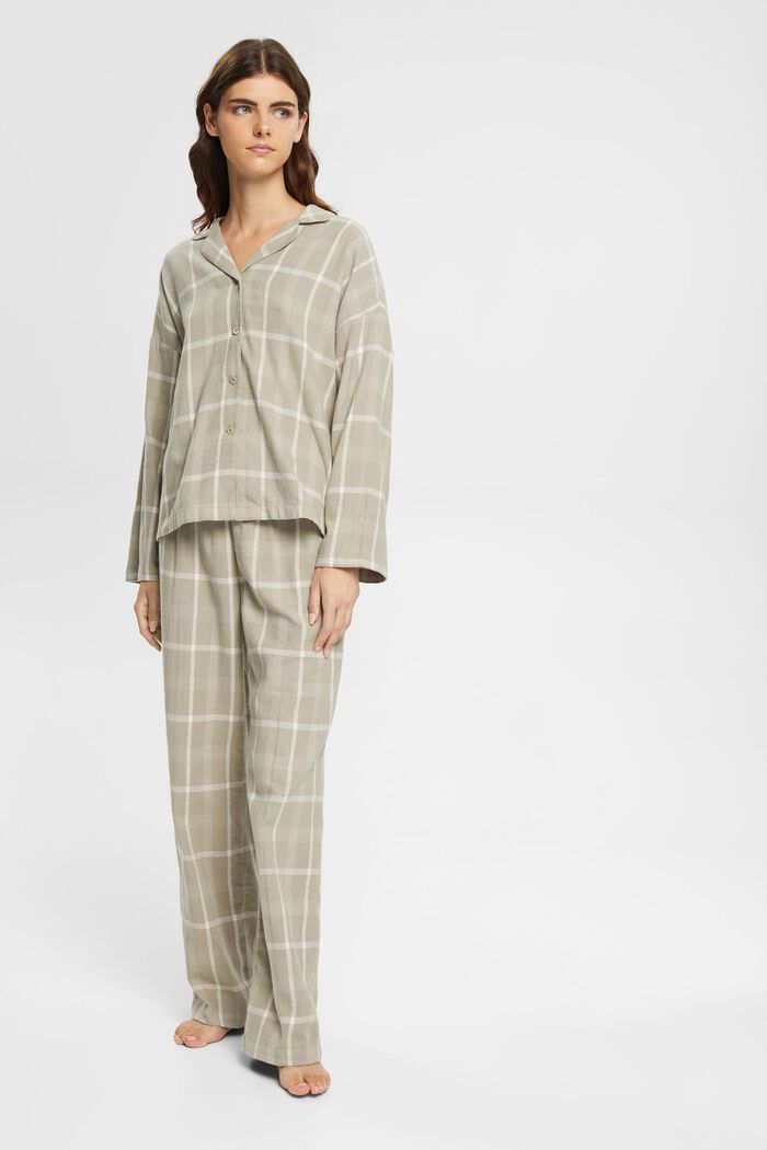 Pyjama-Set aus kariertem Flanell, LIGHT KHAKI, detail image number 1