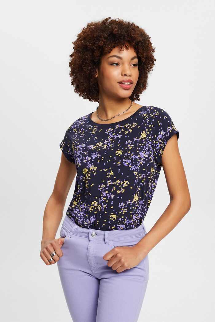 Baumwoll-T-Shirt mit floralem Print, NAVY, detail image number 0
