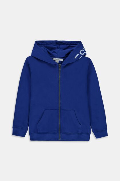 Zipp-Hoodie mit Logo-Print, 100% Baumwolle, BRIGHT BLUE, overview