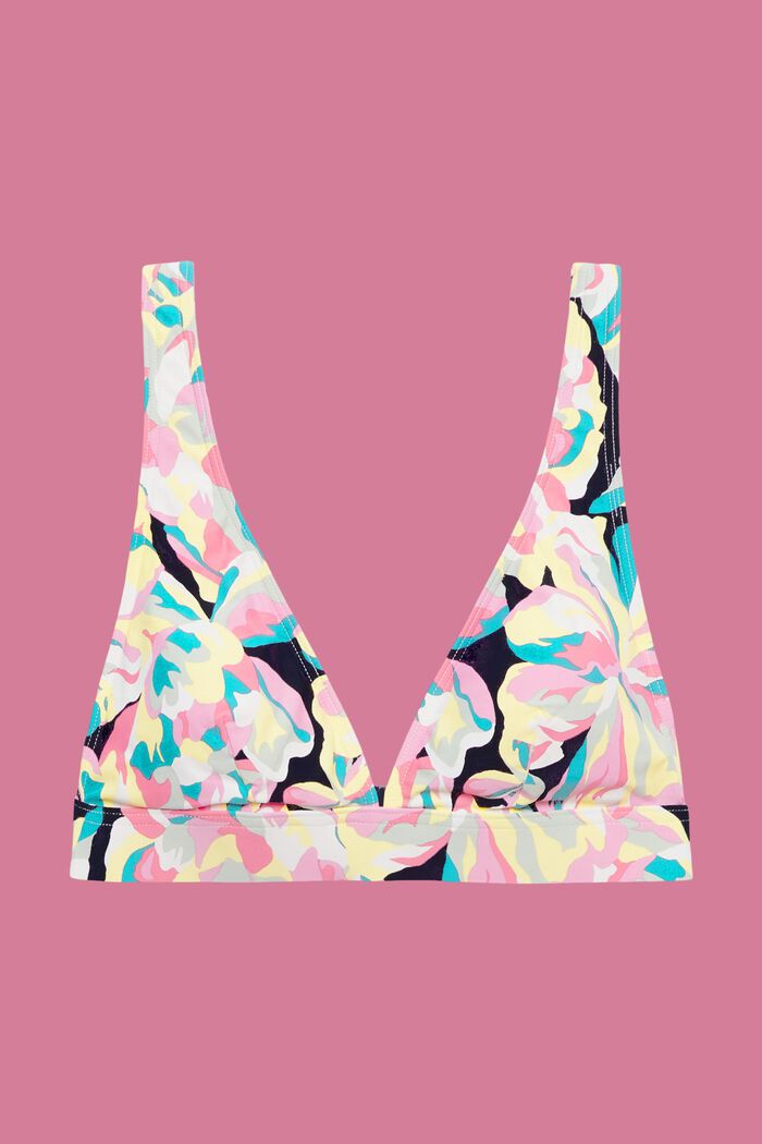 Wattiertes Bikini-Top mit floralem Print, NAVY, detail image number 4