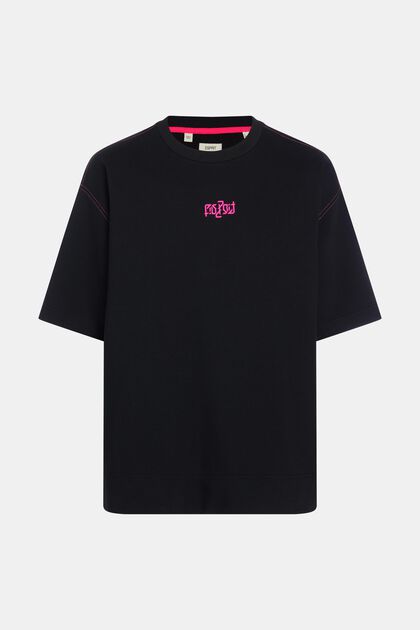 Relaxed Fit Sweatshirt mit neonfarbigem Print, BLACK, overview