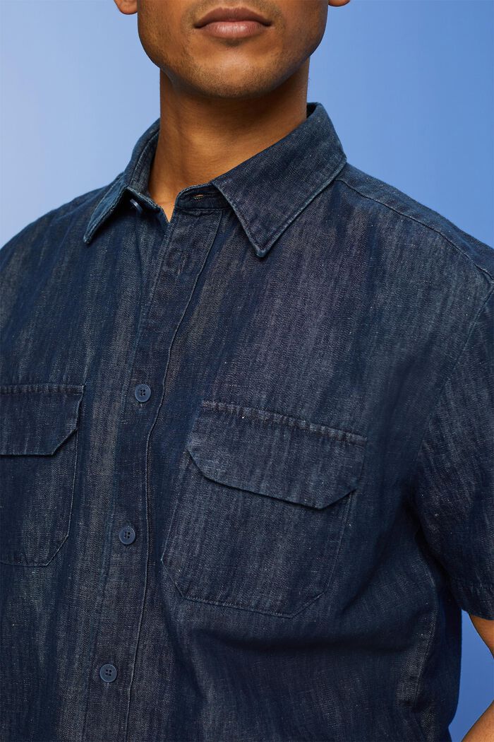 Kurzarmhemd im Jeans-Look, BLUE BLACK, detail image number 4
