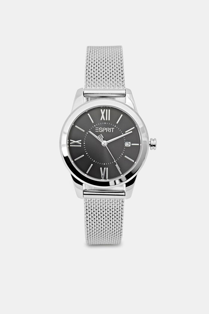 Edelstahl-Uhr mit Mesh-Armband und Datum, SILVER, detail image number 0