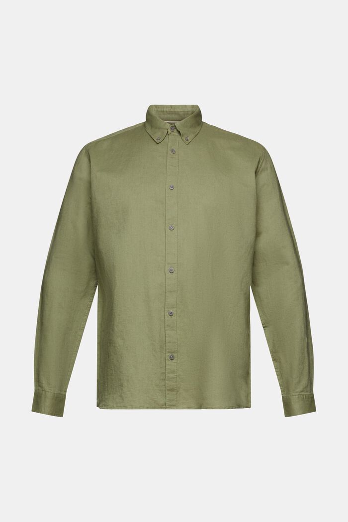 Button-Down-Hemd aus Baumwolle und Leinen, LIGHT KHAKI, detail image number 6