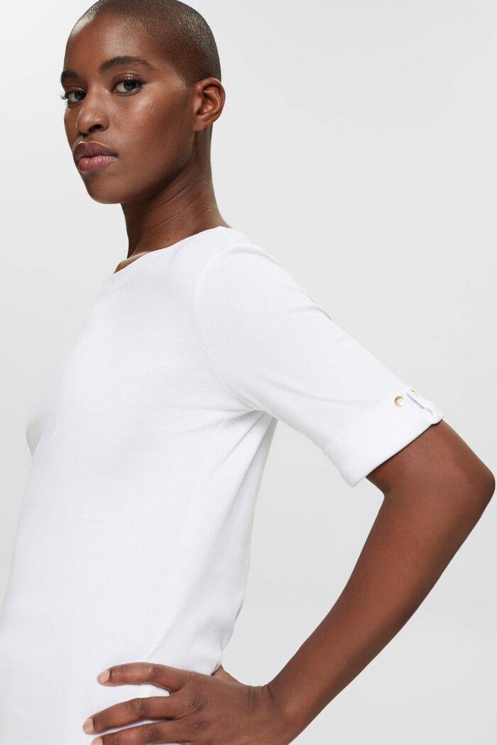 T-Shirt aus Bio-Baumwolle mit umgeschlagenem Ärmel, WHITE, detail image number 4