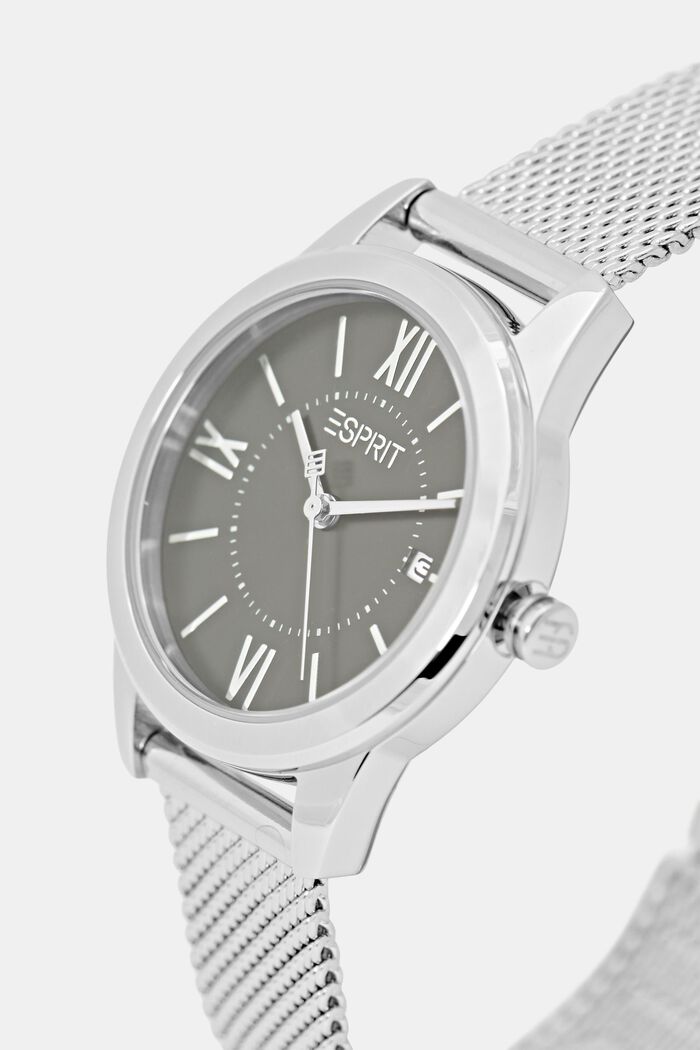 Edelstahl-Uhr mit Mesh-Armband und Datum, SILVER, detail image number 1