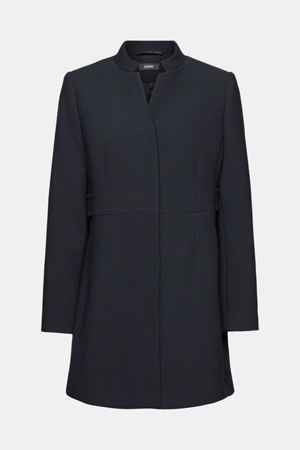 Taillierter Mantel mit umgekehrtem Reverskragen, BLACK, overview