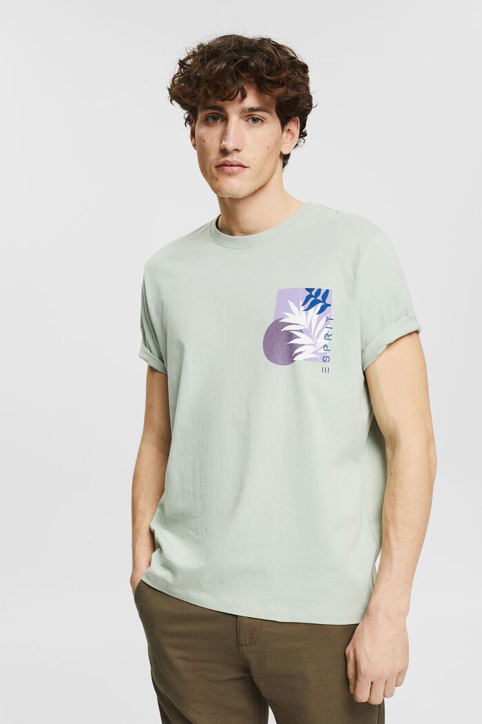 Jersey-T-Shirt mit Pflanzen-Print, LIGHT KHAKI, detail image number 0