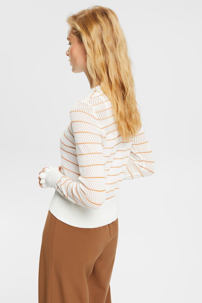 Gestreifter Pullover in Pointelle-Strick, HONEY YELLOW, detail image number 3