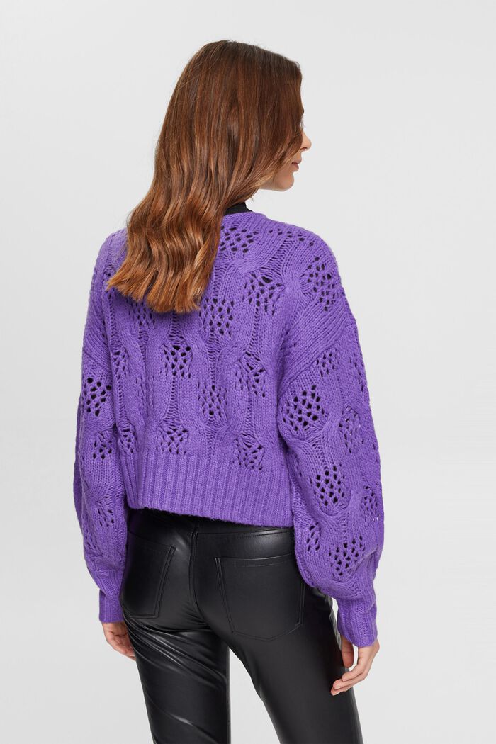 Cropped Zopfstrickpullover mit Wolle, PURPLE, detail image number 3