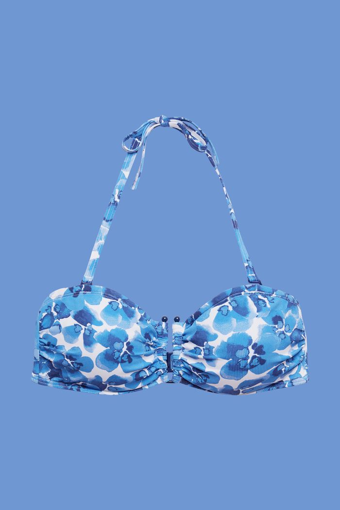 Wattiertes Bandeau-Bikinitop mit Print, BLUE, detail image number 4