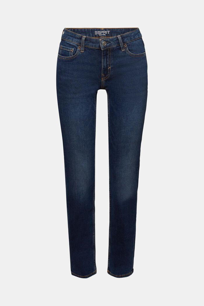 Recycelt: Jeans mit geradem Bein und mittelhohem Bund, BLUE DARK WASHED, detail image number 5