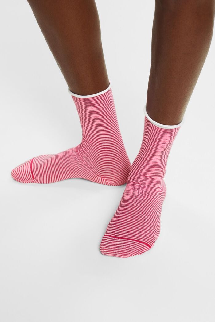 Gestreifte Socken mit Rollrand, Bio-Baumwolle, RED/ROSE, detail image number 1