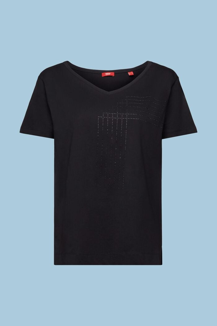 Jersey-T-Shirt mit Strass-Detail, BLACK, detail image number 6