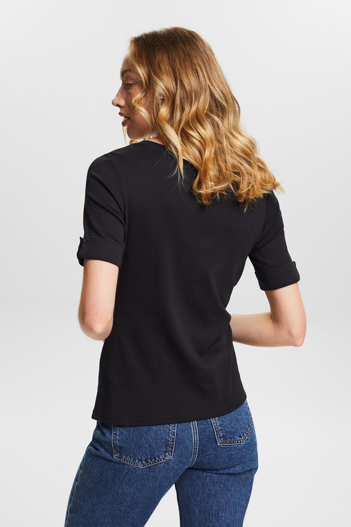 T-Shirt aus Bio-Baumwolle mit umgeschlagenem Ärmel, BLACK, detail image number 2