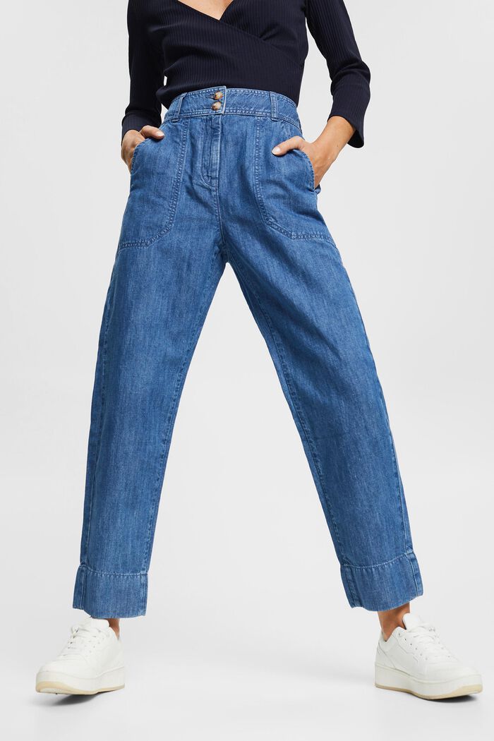 Mit Hanf: Jeans mit hohem Bund, BLUE MEDIUM WASHED, overview