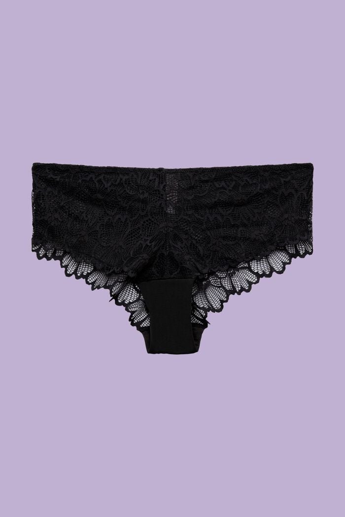 Brazilian-Shorts aus floraler Spitze, BLACK, detail image number 4