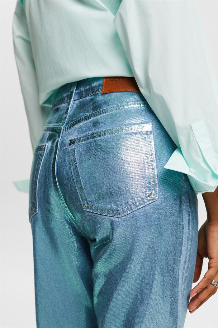 Gerade Retro-Jeans mit hohem Bund im Metallic-Look, DENIM/PISTACHIO GREEN, detail image number 3