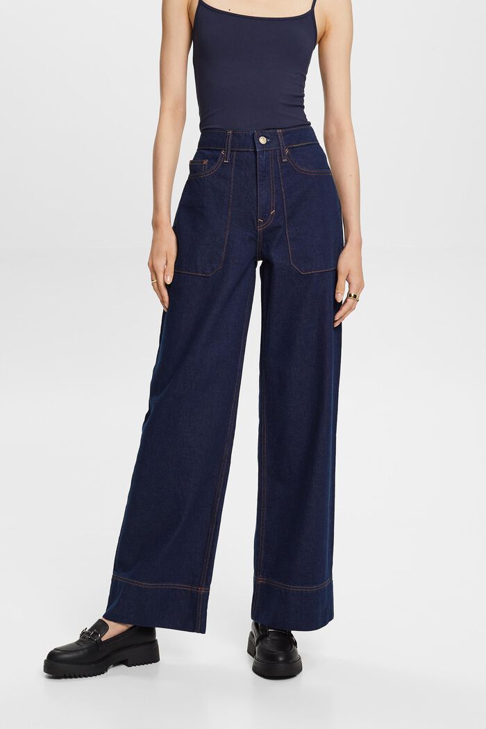 Retro-Jeans mit weitem Bein, 100 % Baumwolle, BLUE RINSE, detail image number 0