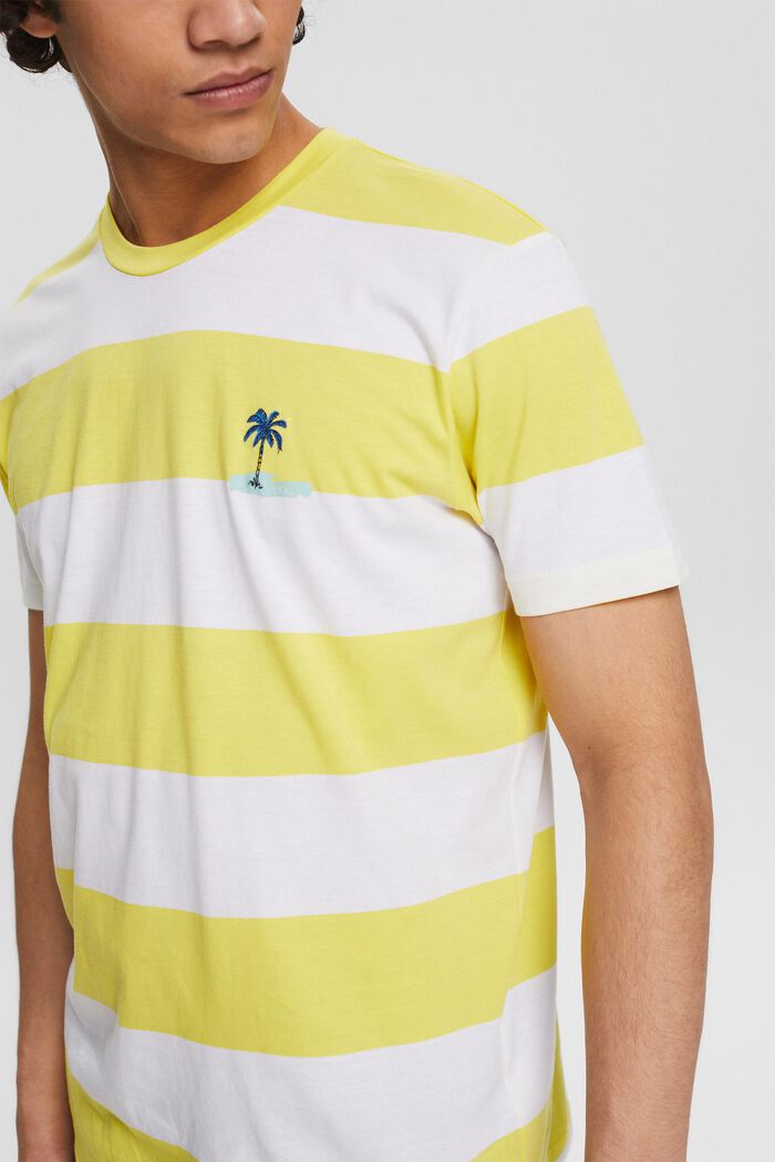 Jersey-T-Shirt mit Streifen und Print, YELLOW, detail image number 1